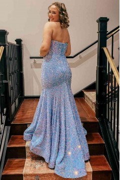 Long Blue Mermaid Sweetheart Sequins Prom Dresses 801016