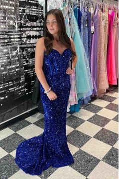 Long Blue Mermaid Sweetheart Sequins Prom Dresses 801016