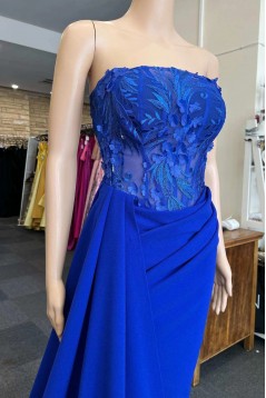 Long Royal Blue Strapless Prom Dresses 801034