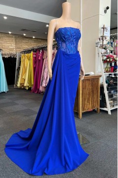 Long Royal Blue Strapless Prom Dresses 801034