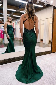 Long Dark Green Mermaid Lace Prom Dresses 801050