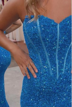Light Blue Mermaid Long Sequins Prom Dresses 801054