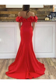 Long Red Mermaid Off the Shoulder Prom Dresses 801064