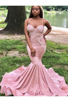 Long Pink Mermaid Lace Prom Dresses 801072