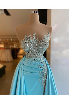 Long Blue Beaded Lace Mermaid Prom Dresses 801073
