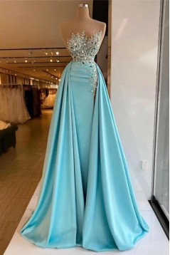 Long Blue Beaded Lace Mermaid Prom Dresses 801073