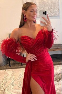 Long Red Mermaid Sweetheart Prom Dresses 801078