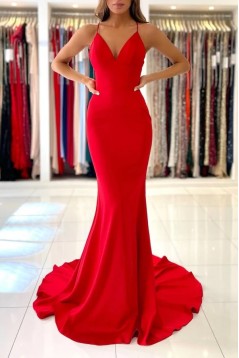 Long Red Mermaid Spaghetti Straps Prom Dresses 801089