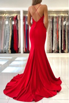 Long Red Mermaid Spaghetti Straps Prom Dresses 801089