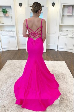 Long Fuchsia Mermaid Spaghetti Straps Prom Dresses 801091