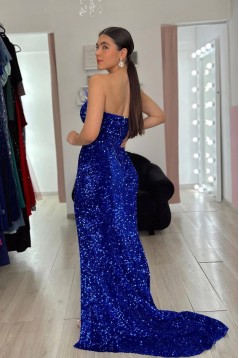 Sequin Royal Blue Long Prom Dresses 801101