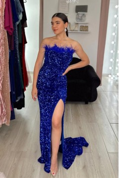 Sequin Royal Blue Long Prom Dresses 801101