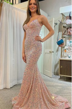 Mermaid Spaghetti Straps Sequins Long Prom Dresses 801102