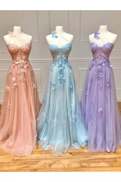 Light Blue One Shoulder Long Prom Dresses 801104