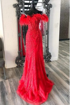 Long Red Mermaid Lace Prom Dresses 801107