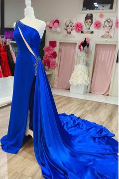 Royal Blue One Shoulder Long Prom Dresses 801112