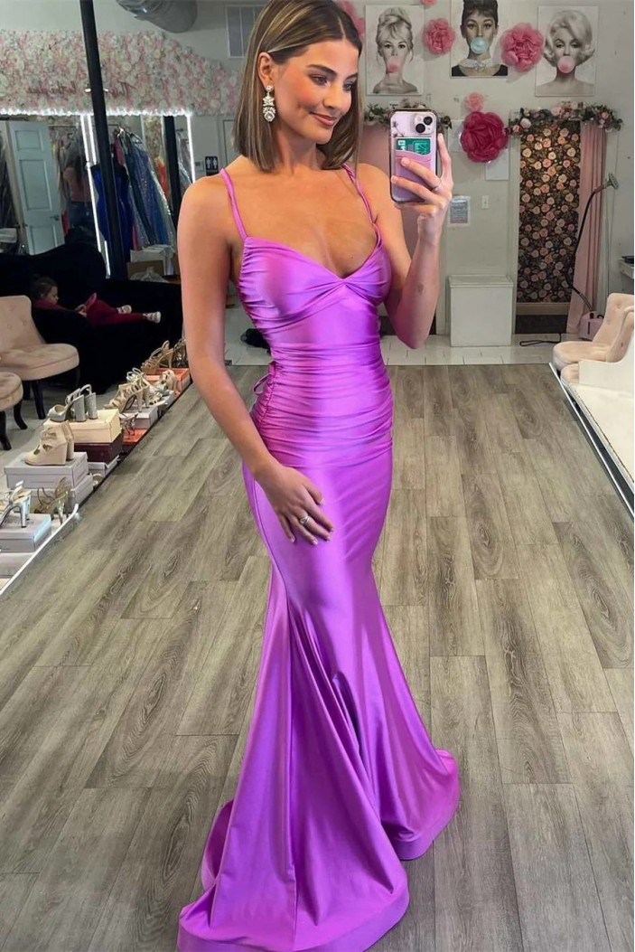 Mermaid Spaghetti Straps Long Prom Dresses 801115