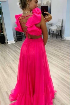 A-Line Fuchsia Chiffon Long Prom Dresses 801123