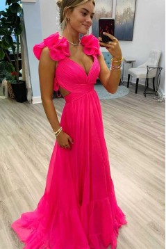 A-Line Fuchsia Chiffon Long Prom Dresses 801123