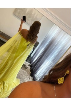 Long Yellow Beaded Prom Dresses with Slit 801128