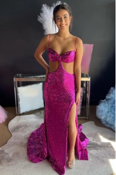 Spaghetti Straps Sequins Long Prom Dresses 801130