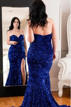 Mermaid Royal Blue Sequins Long Prom Dresses 801134