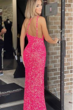 Pink One Shoulder Sequins Long Prom Dresses 801139