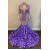 Long Purple Mermaid Lace Prom Dresses 801140