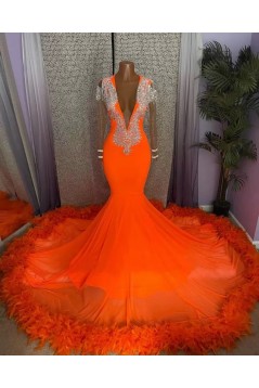 Mermaid Beaded Long Prom Dresses with Long Sleeves 801141