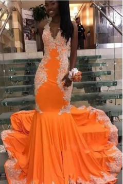 Mermaid Halter Lace Long Prom Dresses 801149