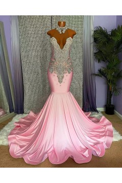 Mermaid Beaded Long Pink Prom Dresses 801154