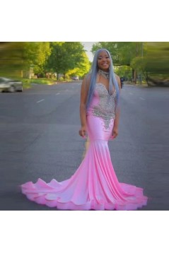 Mermaid Beaded Long Pink Prom Dresses 801154