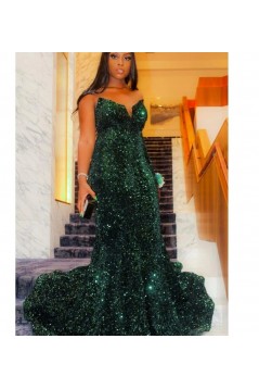 Mermaid Dark Green Sequins Long Prom Dresses 801169