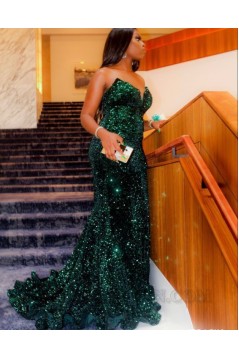 Mermaid Dark Green Sequins Long Prom Dresses 801169