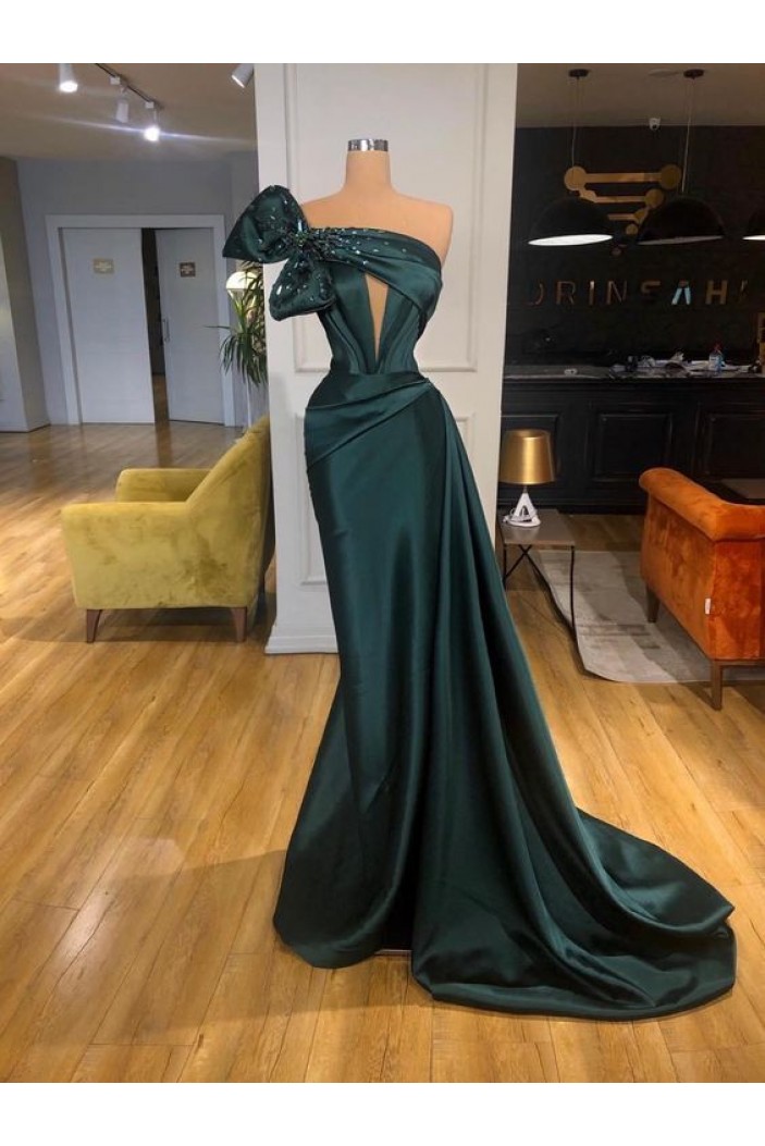 Mermaid Dark Green Beaded Long Prom Dresses 801178