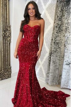 Mermaid Sweetheart Blue Sequins Long Prom Dresses 801185