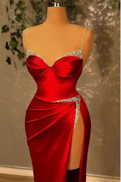 Mermaid Spaghetti Straps Beaded Red Long Prom Dresses 801187