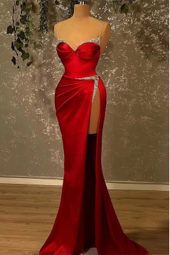Mermaid Spaghetti Straps Beaded Red Long Prom Dresses 801187