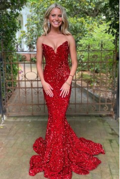 Sparkly Dark Green Sequins Mermaid Sweetheart Long Prom Dresses 801193