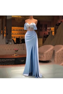 Mermaid Blue Beaded Long Prom Dresses 801196