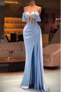 Mermaid Blue Beaded Long Prom Dresses 801196