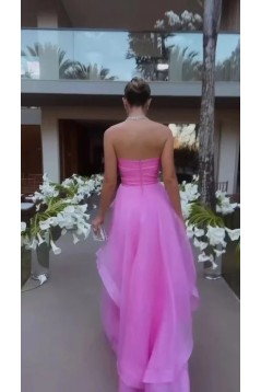 A-Line Strapless Pink Long Prom Dresses 801206