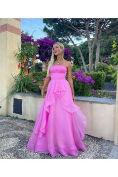 A-Line Strapless Pink Long Prom Dresses 801206