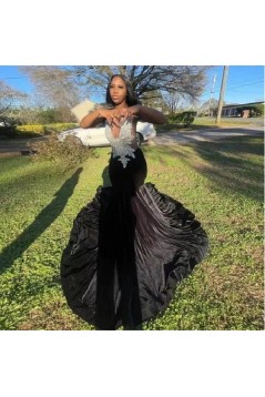 Long Black Beaded Mermaid Prom Dresses 801208