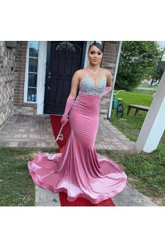 Mermaid Lace Long Pink Prom Dresses 801209