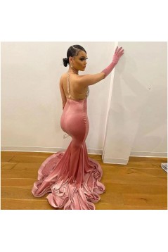 Mermaid Lace Long Pink Prom Dresses 801209