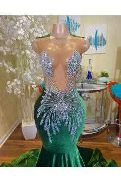 Mermaid Beaded Green Long Prom Dresses 801211