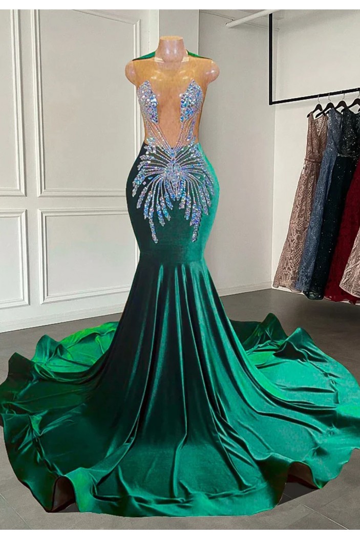 Mermaid Beaded Green Long Prom Dresses 801211