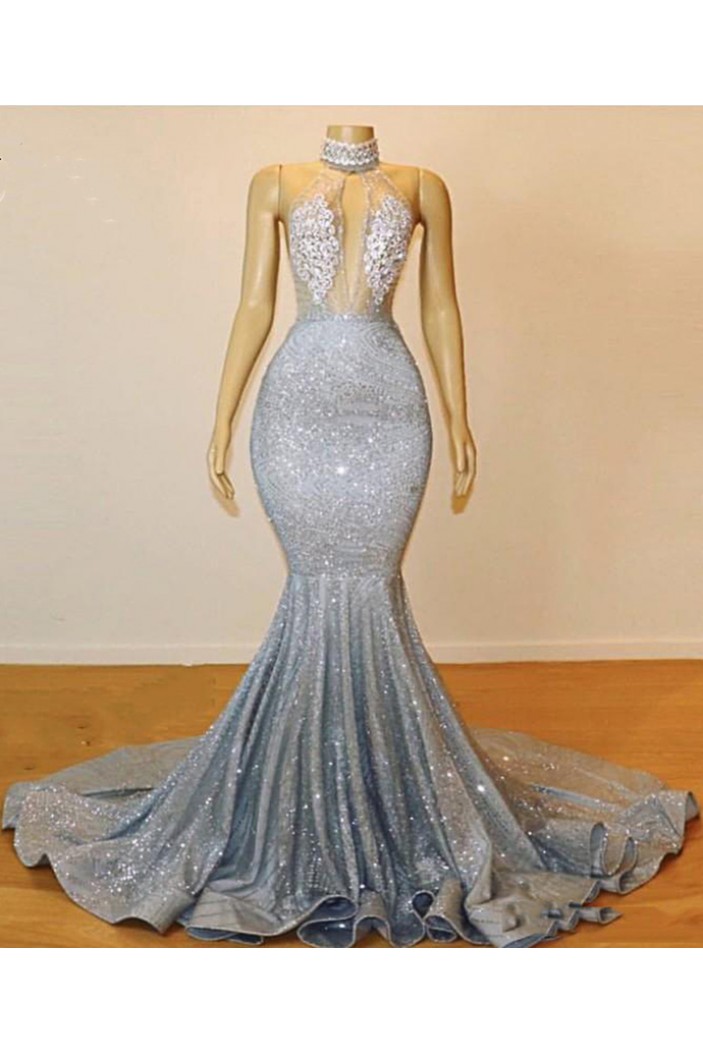 Mermaid Sparkle Halter Lace Long Prom Dresses 801224