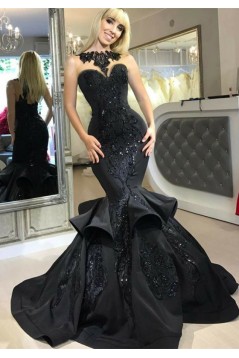 Mermaid Beaded Lace Black Long Prom Dresses 801225